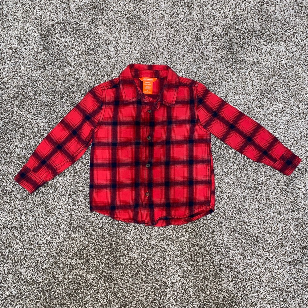 Joe Fresh Kids Red and Black Plaid Button Down Shirt
